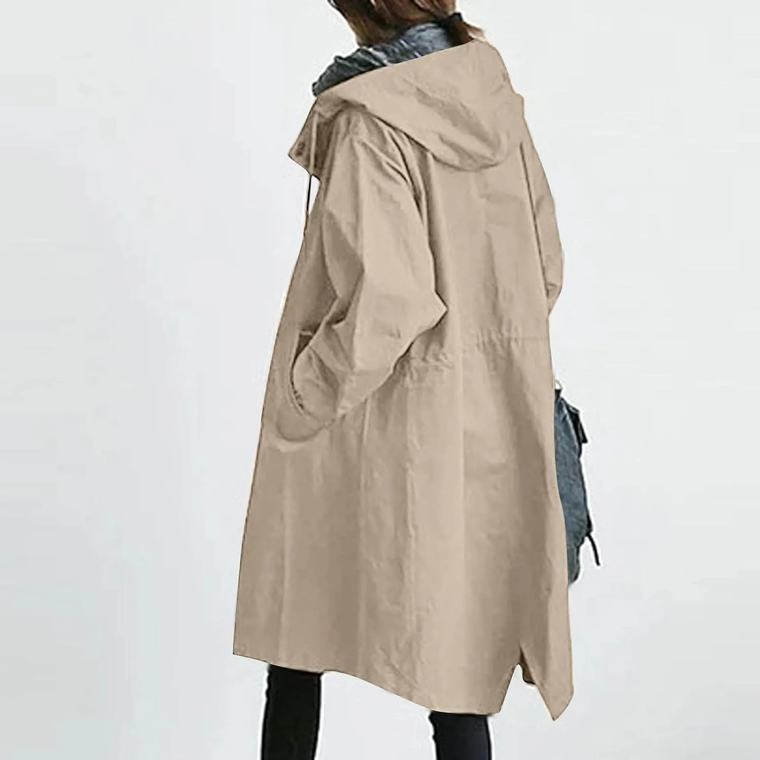 UOFOCO Womens Anorak Rain Coat with Hood Waterproof Plus Size Long Rain Jacket Trench Coat Windbreaker for Women