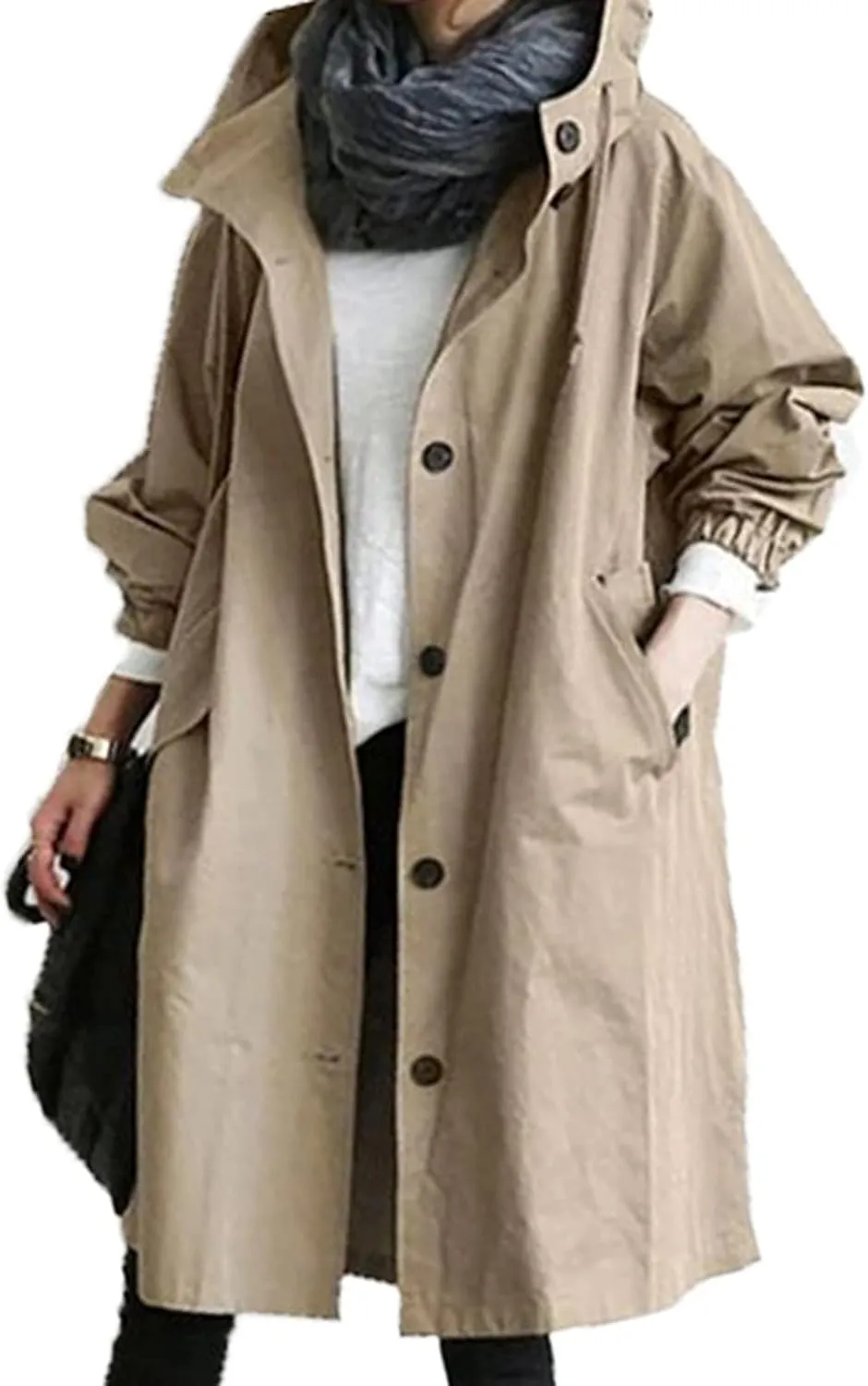UOFOCO Womens Anorak Rain Coat with Hood Waterproof Plus Size Long Rain Jacket Trench Coat Windbreaker for Women