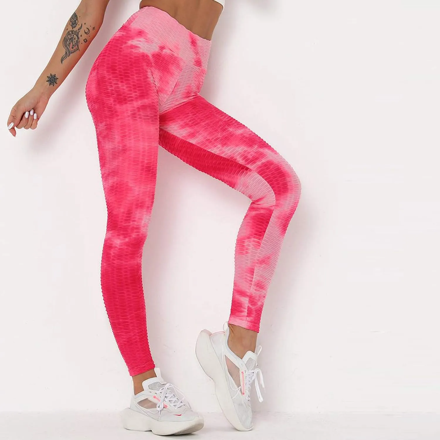 Womans Yoga Pants Leggings Exercise Breathable Lifting Ninth Pants Hip Sports Bubble Tie-dye Women's Pants Workout