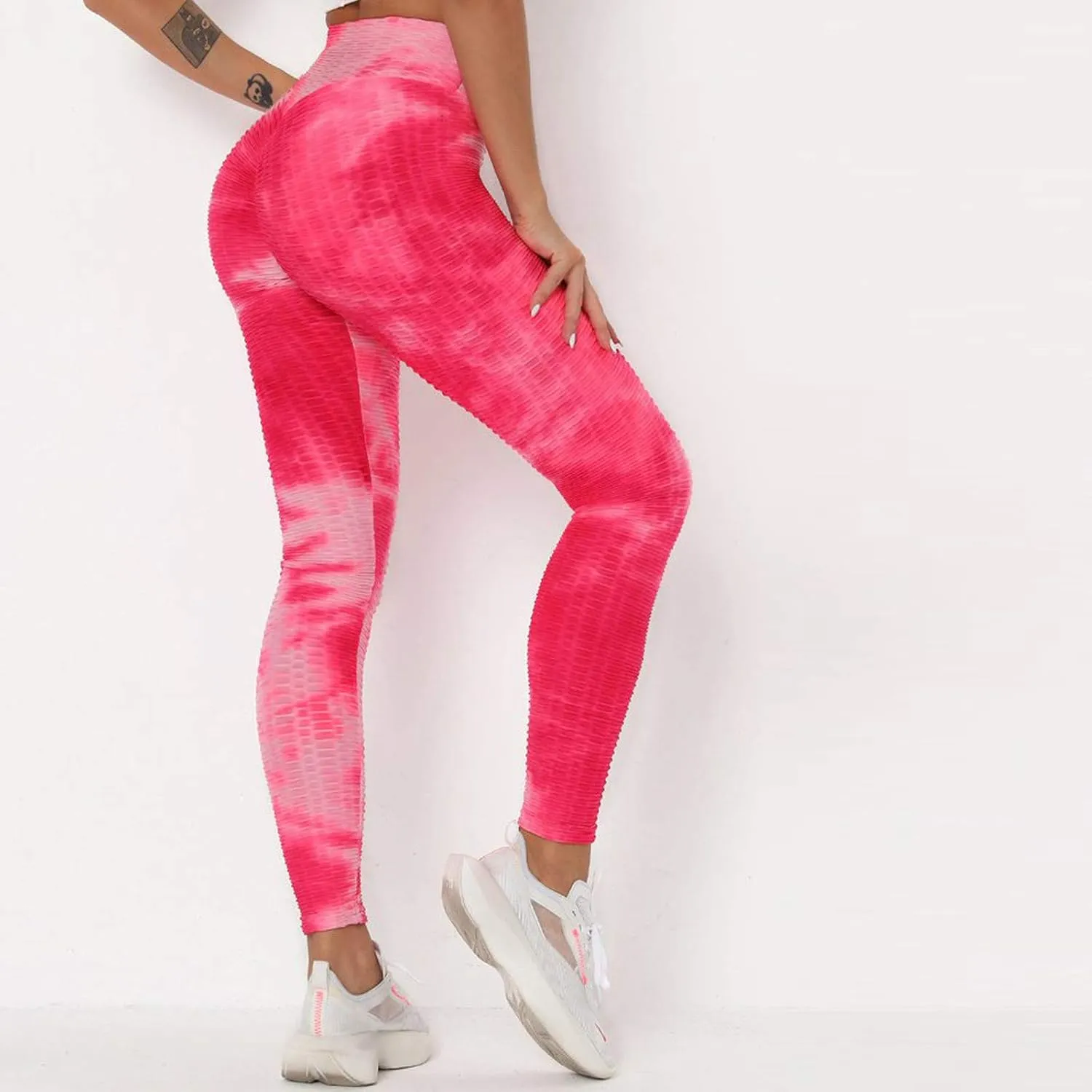 Womans Yoga Pants Leggings Exercise Breathable Lifting Ninth Pants Hip Sports Bubble Tie-dye Women's Pants Workout