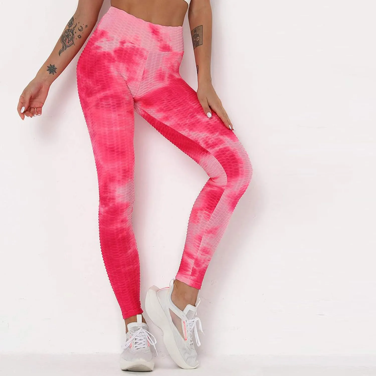 Womans Yoga Pants Leggings Exercise Breathable Lifting Ninth Pants Hip Sports Bubble Tie-dye Women's Pants Workout