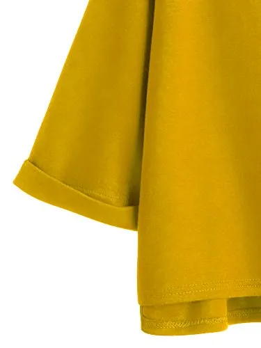 Women's 3/4 Sleeve Mock Neck Basic Loose T-Shirt Elegant Top Apricot Small