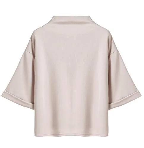 Women's 3/4 Sleeve Mock Neck Basic Loose T-Shirt Elegant Top Apricot Small
