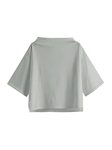 Women's 3/4 Sleeve Mock Neck Basic Loose T-Shirt Elegant Top Apricot Small