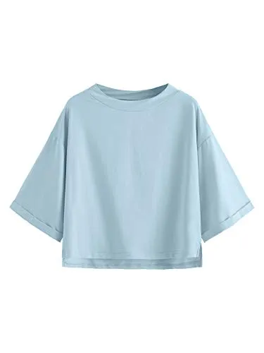Women's 3/4 Sleeve Mock Neck Basic Loose T-Shirt Elegant Top Apricot Small