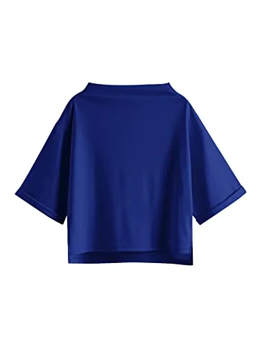 Women's 3/4 Sleeve Mock Neck Basic Loose T-Shirt Elegant Top Apricot Small