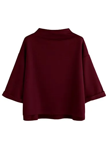 Women's 3/4 Sleeve Mock Neck Basic Loose T-Shirt Elegant Top Apricot Small