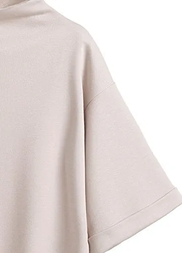 Women's 3/4 Sleeve Mock Neck Basic Loose T-Shirt Elegant Top Apricot Small