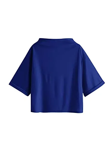 Women's 3/4 Sleeve Mock Neck Basic Loose T-Shirt Elegant Top Apricot Small