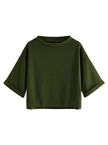Women's 3/4 Sleeve Mock Neck Basic Loose T-Shirt Elegant Top Apricot Small