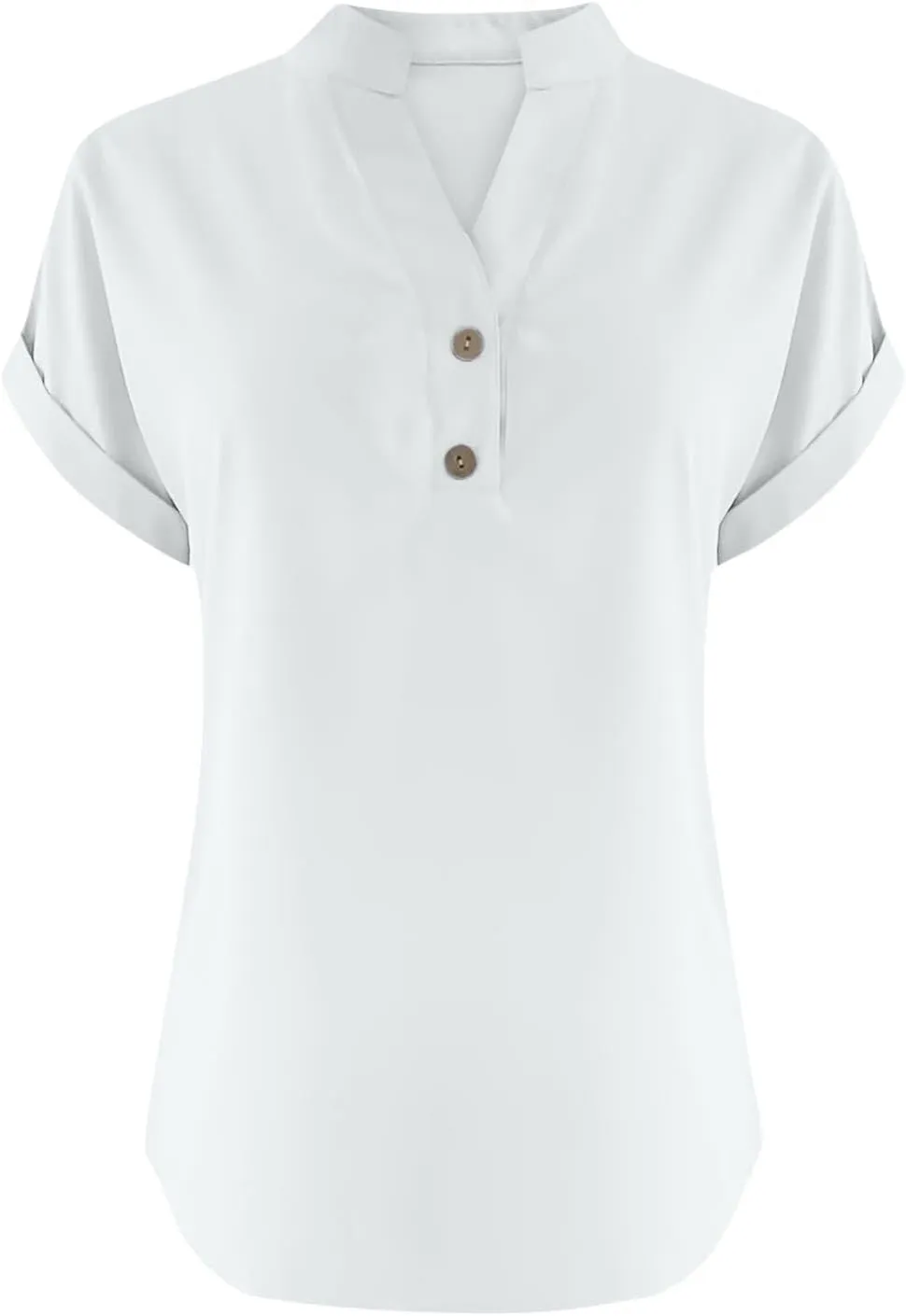 Womens Button Down Linen Shirt Short Sleeve V Neck Shirts Solid Color Comfy Tops Summer Casual Dressy Tunic Top