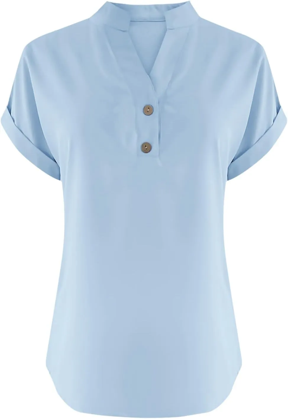 Womens Button Down Linen Shirt Short Sleeve V Neck Shirts Solid Color Comfy Tops Summer Casual Dressy Tunic Top