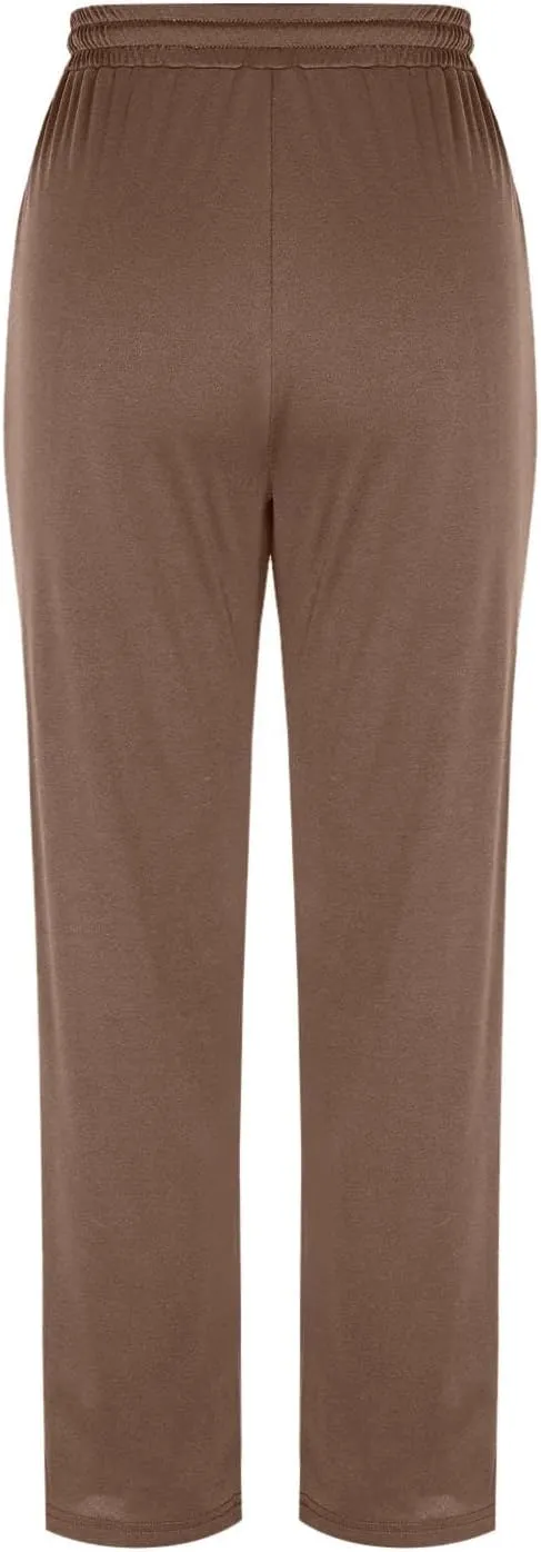 Women's Cotton Linen Pants Straight-Leg Elastic High Waisted Drawstring Casual Pants Soft Stretchy Summer Trousers