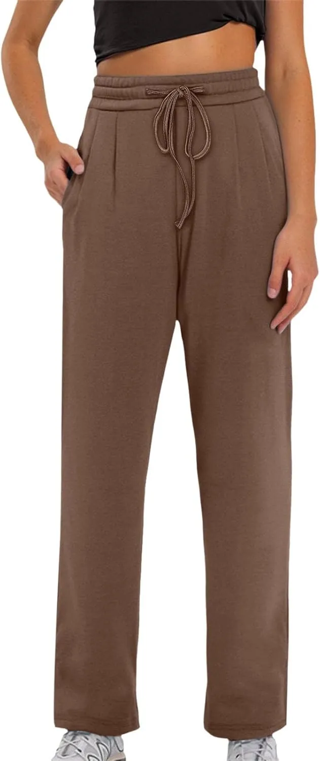 Women's Cotton Linen Pants Straight-Leg Elastic High Waisted Drawstring Casual Pants Soft Stretchy Summer Trousers