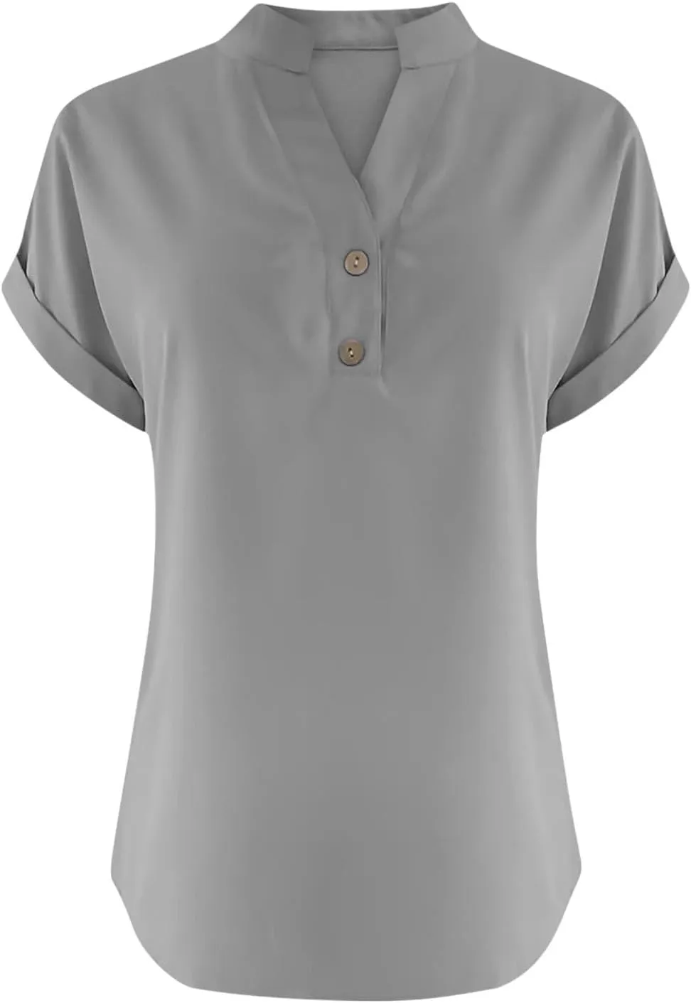 Womens Cotton Linen Tees Summer Short Cap Sleeve Rolled Button Up Shirts Casual V Neck Collared Comfy Blouses Tops