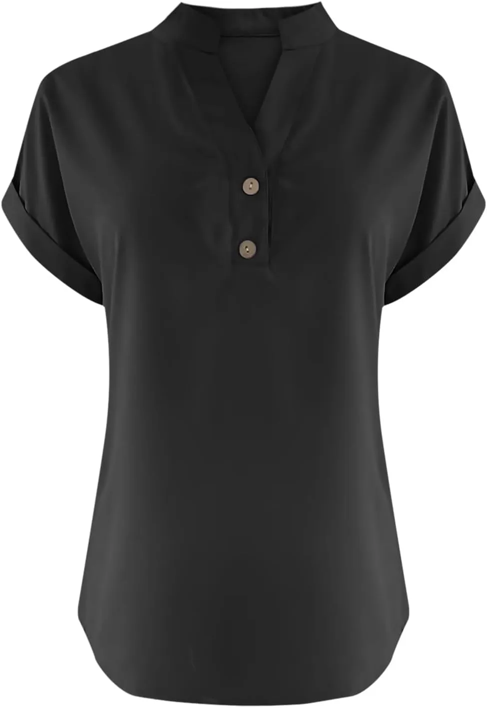 Womens Cotton Linen Tees Summer Short Cap Sleeve Rolled Button Up Shirts Casual V Neck Collared Comfy Blouses Tops