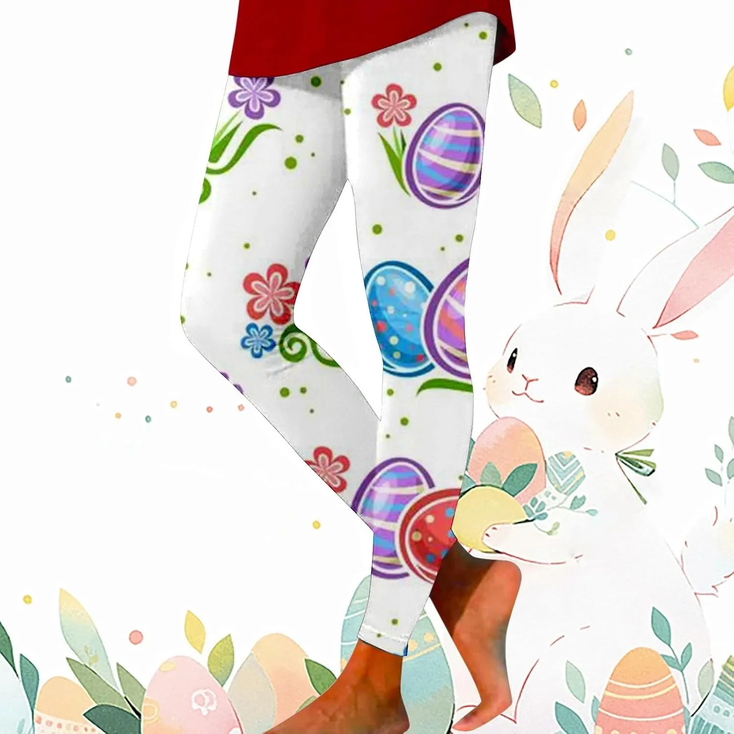 Women's Easter Day Leggings Bunny Egg Print High Waist Butt Lift Breathable Tights Workout Running Sports Yoga Pants