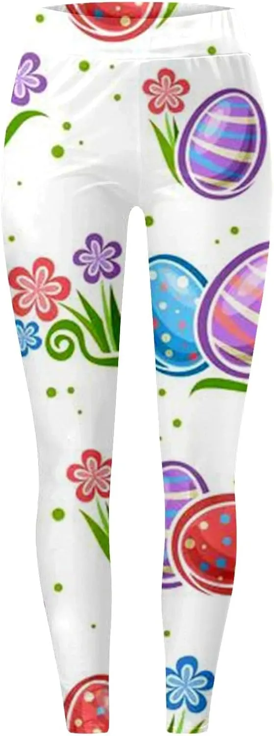 Women's Easter Day Leggings Bunny Egg Print High Waist Butt Lift Breathable Tights Workout Running Sports Yoga Pants