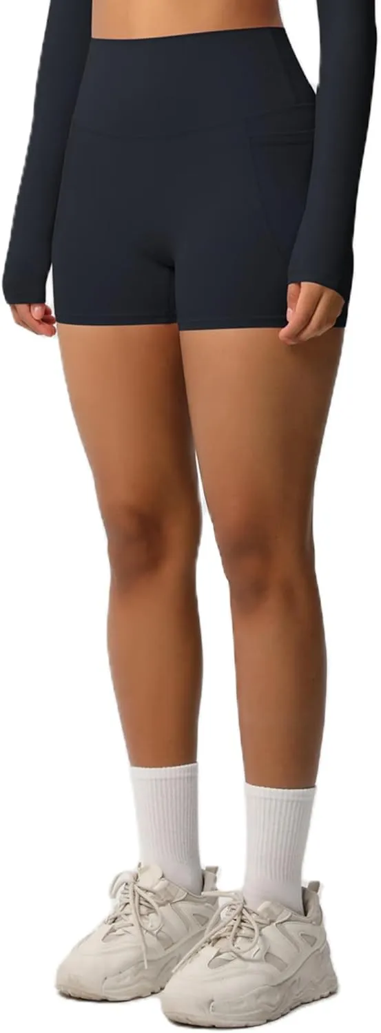 Women's High Waisted Yoga Shorts with Pockets - Buttery Soft Tummy Control Leggings, Breathable & Durable for Workout