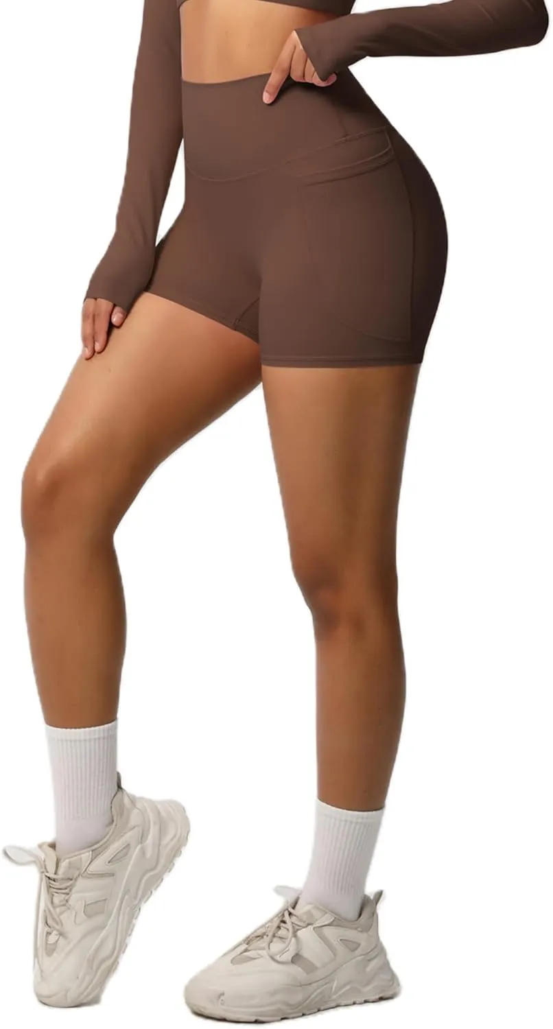 Women's High Waisted Yoga Shorts with Pockets - Buttery Soft Tummy Control Leggings, Breathable & Durable for Workout