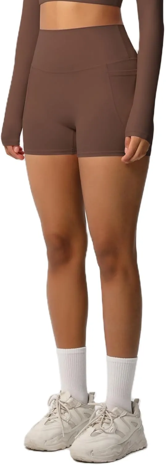 Women's High Waisted Yoga Shorts with Pockets - Buttery Soft Tummy Control Leggings, Breathable & Durable for Workout