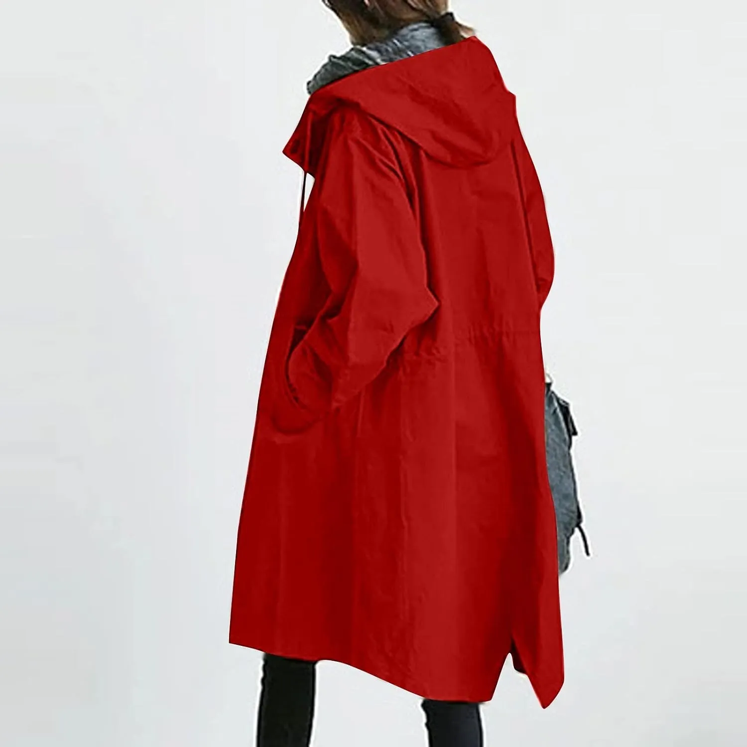 Women's Hooded Trenchcoat Windbreaker Plus Size Windproof Waterproof Long Jackets Raincoats for Women with Hood