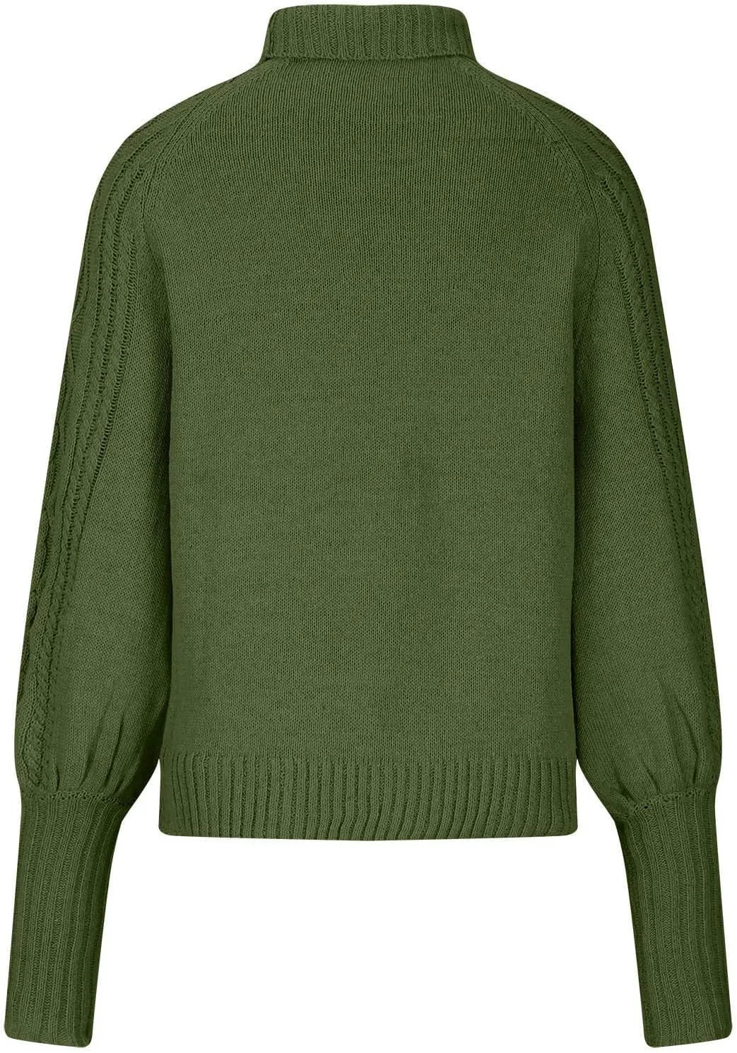 Women's Long Lantern Sleeve Turtleneck Sweater Cable Knit Pullover Casual Chunky Sweaters Fall Loose Jumper Tops