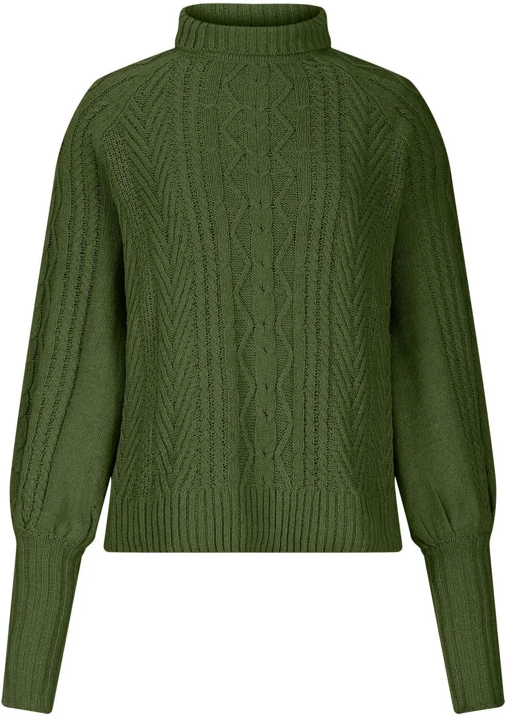 Women's Long Lantern Sleeve Turtleneck Sweater Cable Knit Pullover Casual Chunky Sweaters Fall Loose Jumper Tops