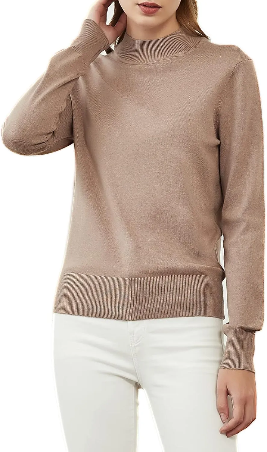 Womens Mockneck Sweater Lightweight Long Sleeve Sweater for Fall Winter Casual Pullover Knit Jumper Tops