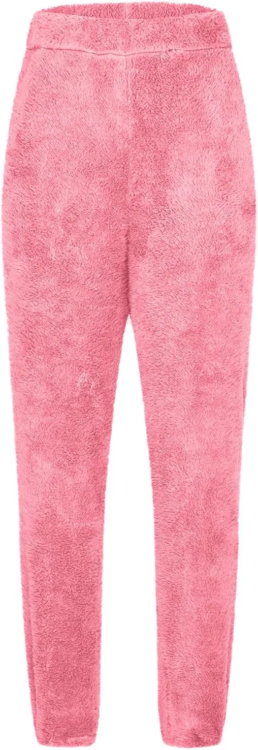 Womens Sherpa Fleece Sweatpants Wide Leg Warm Joggers Soft Lounge Comfortable Warm Sweatpants