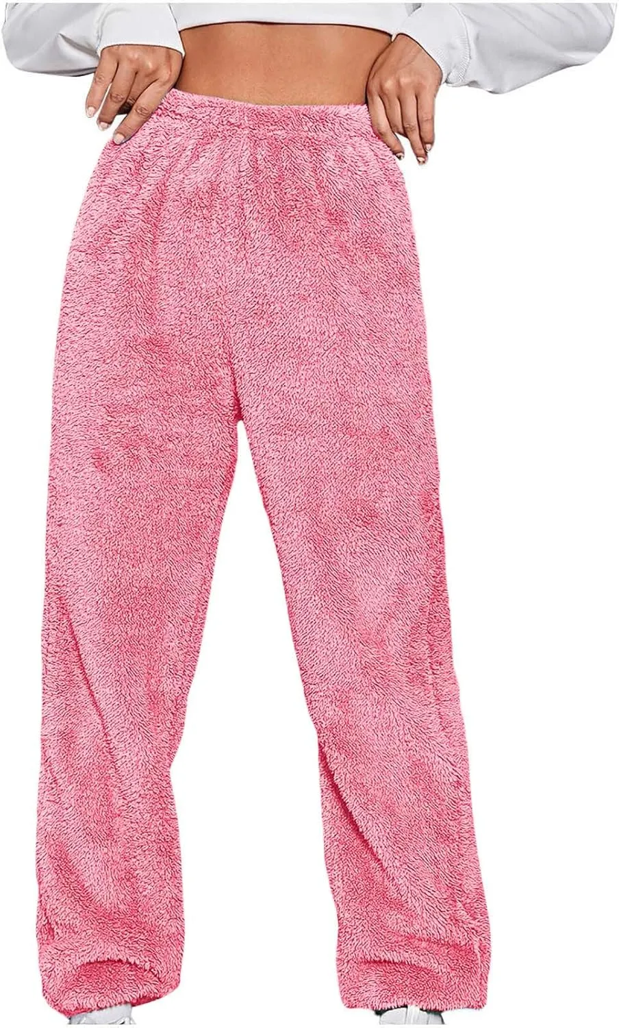 Womens Sherpa Fleece Sweatpants Wide Leg Warm Joggers Soft Lounge Comfortable Warm Sweatpants