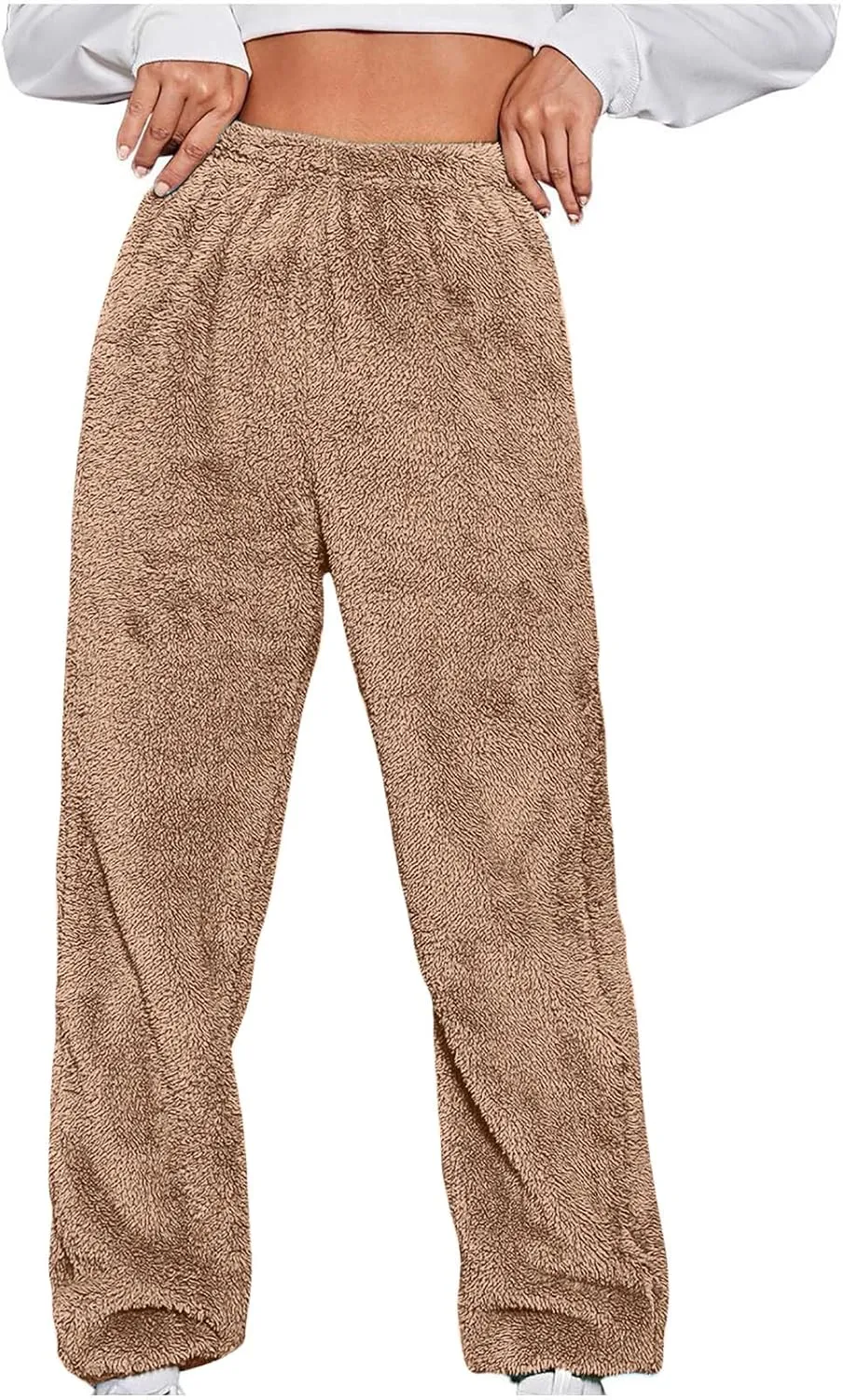 Womens Sherpa Fleece Sweatpants Wide Leg Warm Joggers Soft Lounge Comfortable Warm Sweatpants