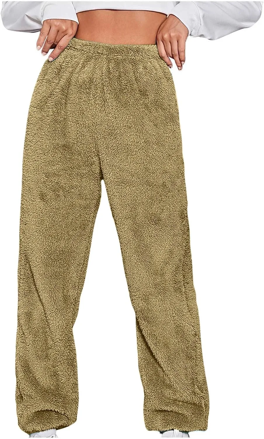 Womens Sherpa Fleece Sweatpants Wide Leg Warm Joggers Soft Lounge Comfortable Warm Sweatpants