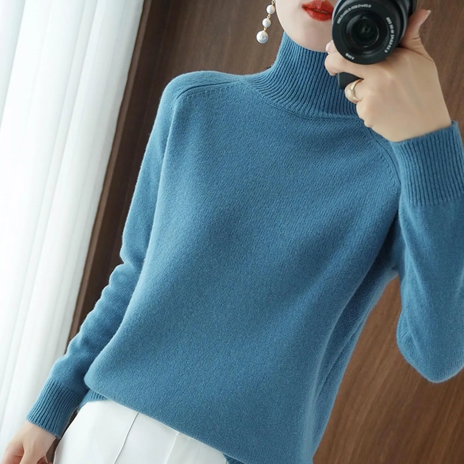 Wool Sweater Women Fall Fashion 2024 Cashmere Pullover Sweaters Lightweight Turtleneck Sweater