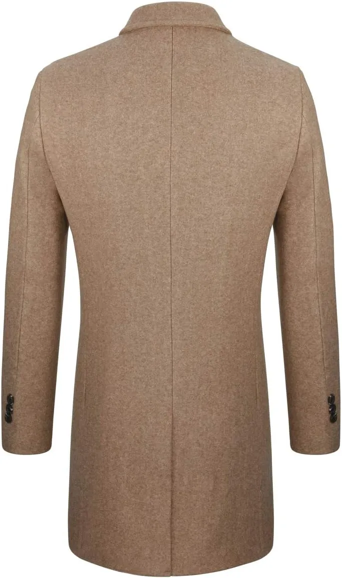 WULFUL Men Wool Trench Coat Slim Fit Winter Coat