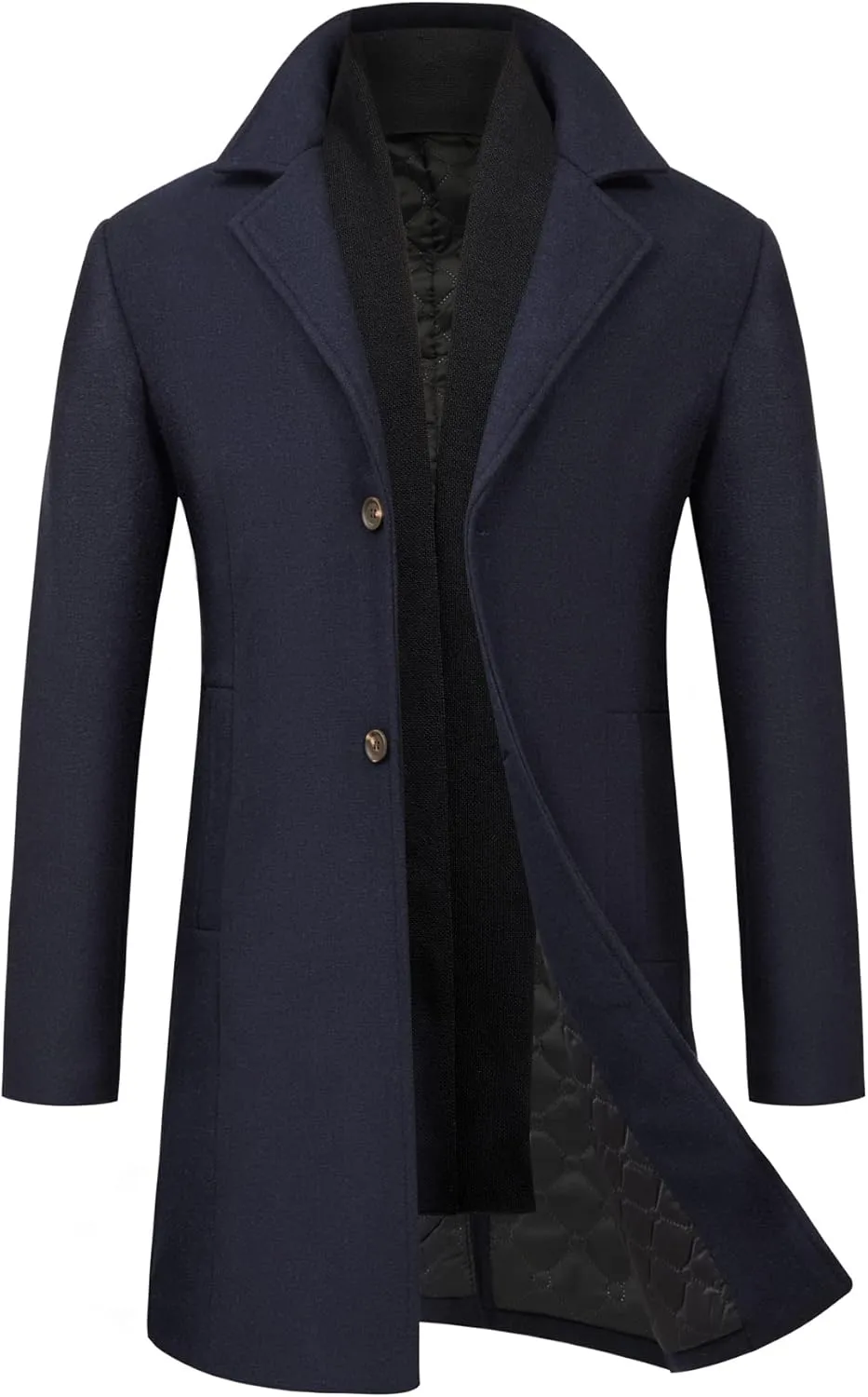 WULFUL Men Wool Trench Coat Slim Fit Winter Coat