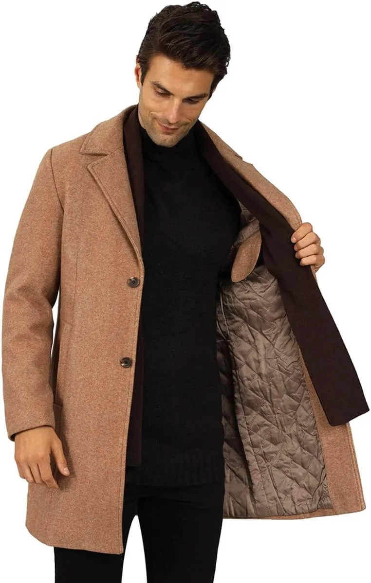 WULFUL Men Wool Trench Coat Slim Fit Winter Coat