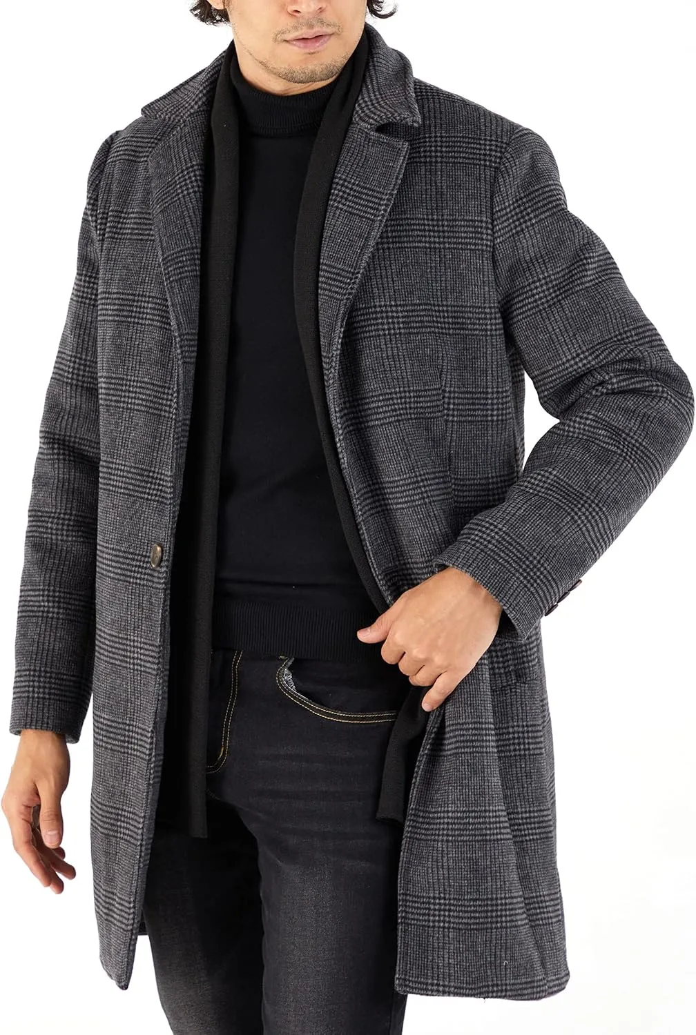 WULFUL Men Wool Trench Coat Slim Fit Winter Coat