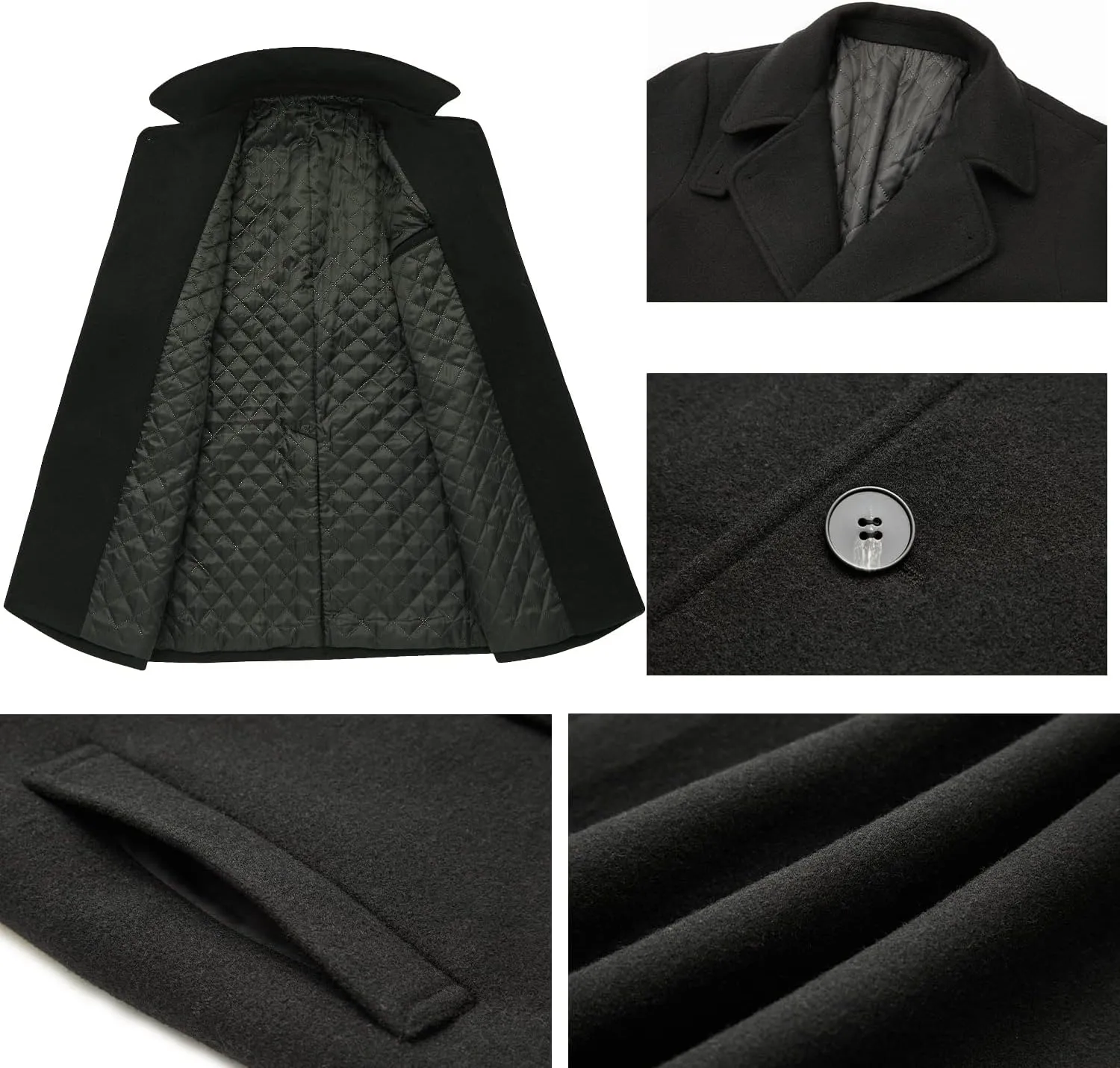WULFUL Men Wool Trench Coat Slim Fit Winter Coat