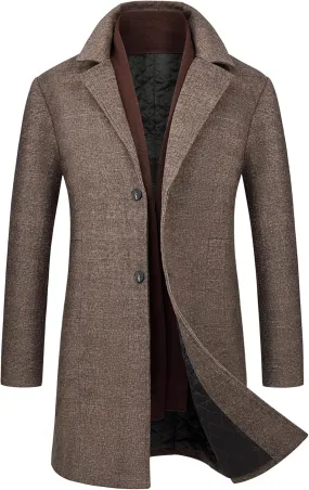 WULFUL Men Wool Trench Coat Slim Fit Winter Coat