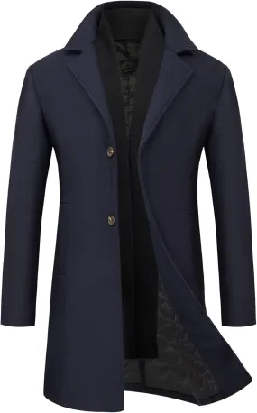 WULFUL Men Wool Trench Coat Slim Fit Winter Coat