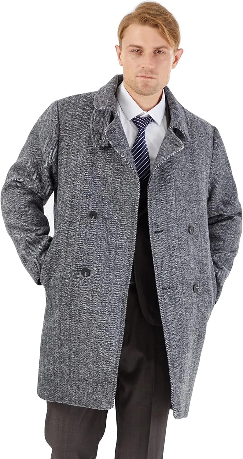 WULFUL Men Wool Trench Coat Slim Fit Winter Coat