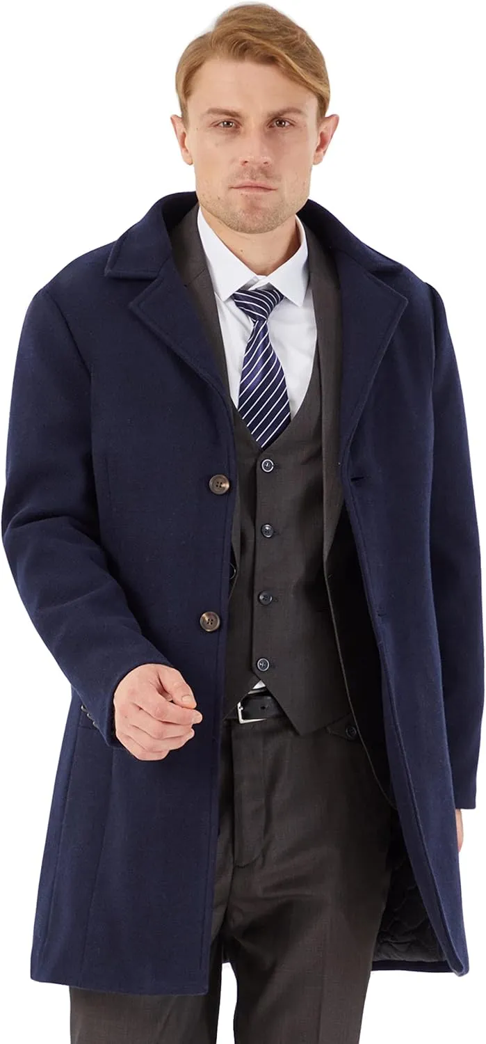 WULFUL Men Wool Trench Coat Slim Fit Winter Coat