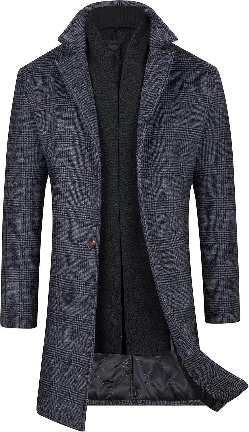 WULFUL Men Wool Trench Coat Slim Fit Winter Coat