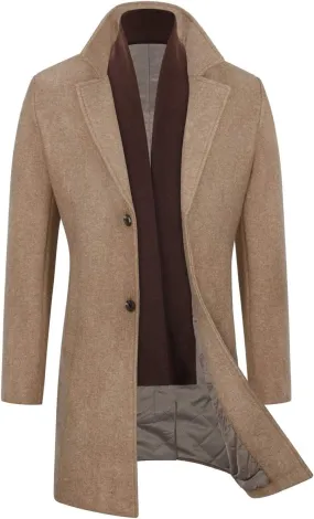 WULFUL Men Wool Trench Coat Slim Fit Winter Coat