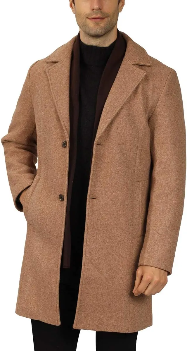 WULFUL Men Wool Trench Coat Slim Fit Winter Coat