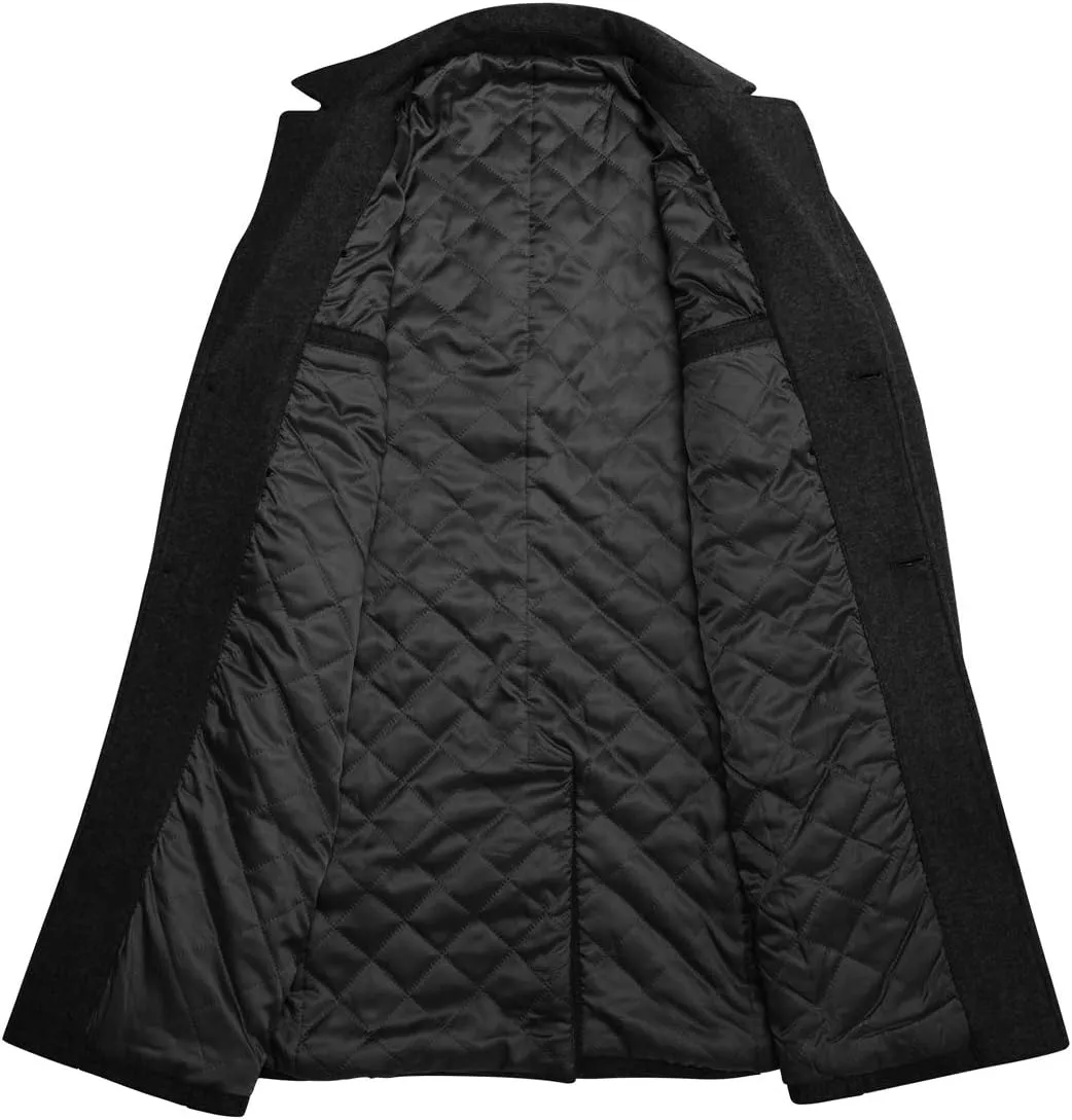WULFUL Men Wool Trench Coat Slim Fit Winter Coat