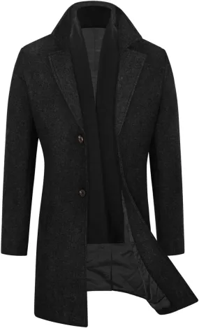 WULFUL Men Wool Trench Coat Slim Fit Winter Coat