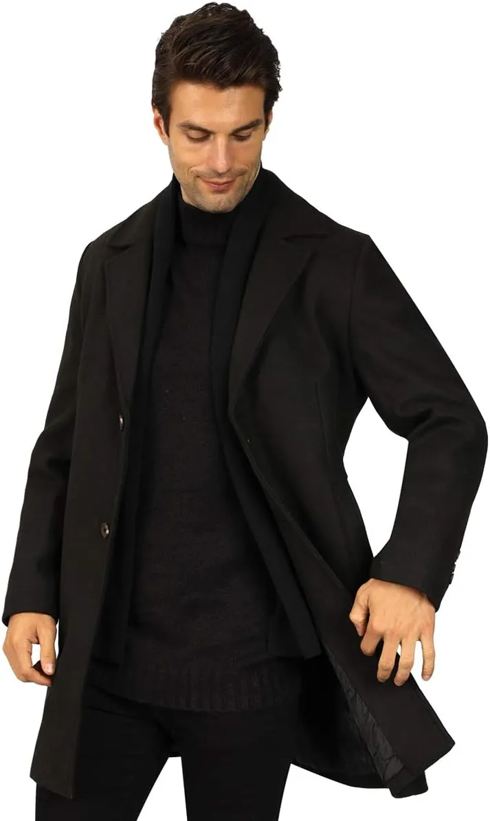 WULFUL Men Wool Trench Coat Slim Fit Winter Coat