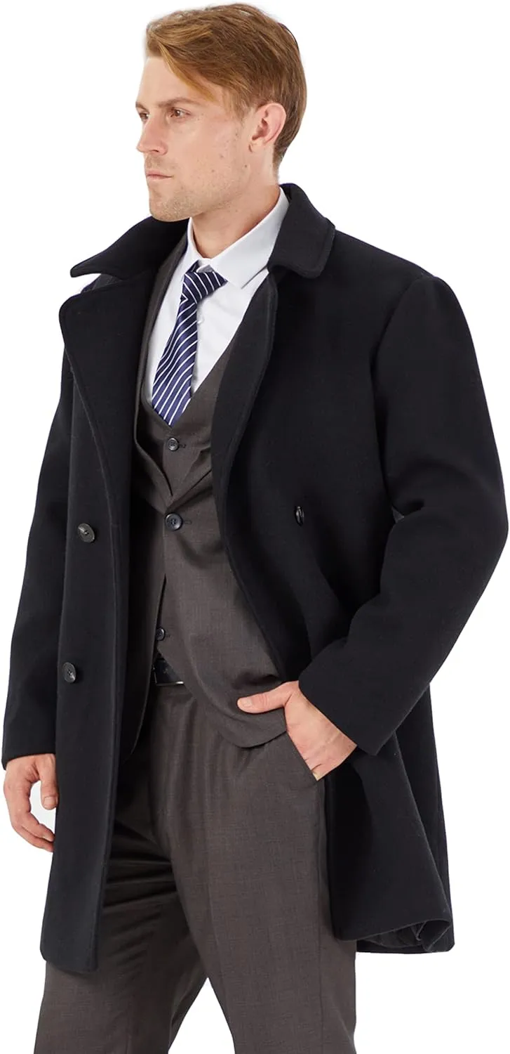 WULFUL Men Wool Trench Coat Slim Fit Winter Coat